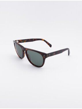 Celine Paris CL40102I 52N Sunglasses Dark Havana Square Frame, Green Lenses